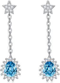 wholesale 925 Sterling Silver Star & Teardrop Blue Topaz Dangle Earrings Handcrafted Bohemian Jewelry-Blue