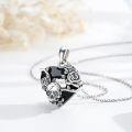 wholesale 925 Sterling Silver Heart-Shaped Black Crystal with Roses and Gothic Skeleton Pendant Necklaces for Women Men  45cm Chain Length-0-3