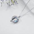 wholesale 925 Sterling Silver Cat on the Moon Pendant Necklace with Blue Circle Crystal for Women-0-11