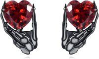 wholesale 925 Sterling Silver Heart Hand Claw Stud Earrings Red Crystal Gothic  for Women-Skull