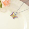 wholesale 925 Sterling Silver Purple & Yellow Enamel Butterfly Pendant Necklace for Women Gifts-0-2