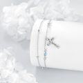 wholesale 925 Sterling Silver Blue Crystal Cross Ankle Anklet for Women Girls Religious Foot  6-8 Adjustable Length-0-2