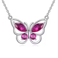 wholesale 925 Sterling Silver Amethyst Butterfly Necklace for Women Crystal Pendant Gift-July Birthstone