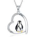 wholesale 925 Sterling Silver Penguin Family Heart Pendant Necklace s for Women-0-0