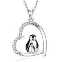 wholesale 925 Sterling Silver Penguin Family Heart Pendant Necklace s for Women-Penguin 1