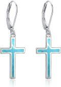 wholesale Sterling Silver Cross Leverback Dangle Drop Earrings for Women Men-0-6