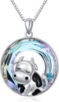 wholesale 925 Sterling Silver Round Crystal Cow Pendant Necklace for Women Mother's Day Gifts-Crystal Cow 2