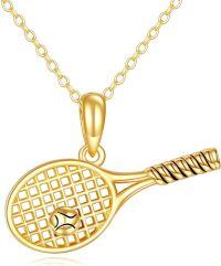 wholesale 14K Solid Gold Tennis Racket & Ball Sports Pendant Necklace - Real 14Kt s for Her Him-Tennis Racket