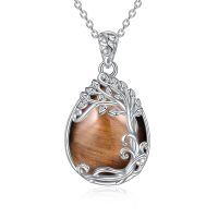 wholesale 925 Sterling Silver Filigree Teardrop Pendant Necklace for Women-XX-Tiger Eye Stone Tree of Life Necklace