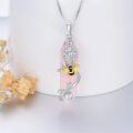 wholesale 925 Sterling Silver Bee & Sunflower Pink Stone Pendant Necklace for Women Girls-0-4