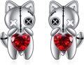 wholesale 925 Sterling Silver Gothic Cat Stud Earrings with Red Heart Stone Witchy Jewelry for Women-0-0