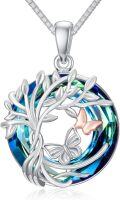wholesale TOUPOP Tree Of Life Butterfly Pendant Necklace 925 Sterling Silver Blue Circle Crystal Fashion Jewelry Gifts For Women Mom Daughter Friends Birthday Christmas Gifts Mother's Day Gift -0-0