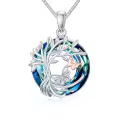 TOUPOP Sterling Silver Blue Crystal Tree Of Life Butterfly Pendant Necklace-0-0