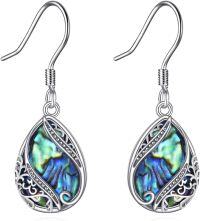 wholesale 925 Sterling Silver Teardrop Abalone Shell Bohemian Filigree Hook Earrings-abalone shell