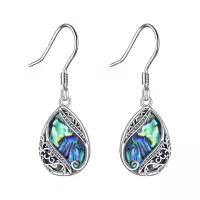 wholesale 925 Sterling Silver Teardrop Abalone Shell Bohemian Filigree Hook Earrings Wholesale-abalone shell