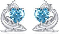 wholesale 925 Sterling Silver Heart-Shaped Blue Topaz Shark Stud Earrings-Shark 2