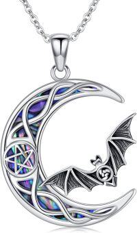 wholesale 925 Sterling Silver & Synthetic Abalone Moon Bat Necklace with Celtic Knots Gothic Jewelry-Bat