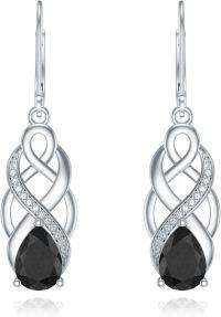 wholesale 925 Sterling Silver 12 Months Birthstone Celtic Knot Drop Leverback Earrings-Black