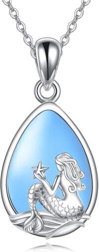 wholesale 925 Sterling Silver Teardrop Mermaid Pendant with Blue Opal and Moonstone Necklace-Mermaid Aquamarine Stone