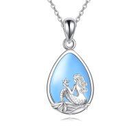 wholesale 925 Sterling Silver Teardrop Mermaid Pendant with Blue Opal and Moonstone Necklace-Mermaid Aquamarine Stone