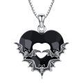 wholesale 925 Sterling Silver Gothic Black Onyx Heart Bat Pendant Necklace-0-0