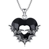 wholesale 925 Sterling Silver Gothic Black Onyx Heart Bat Pendant Necklace-Bat