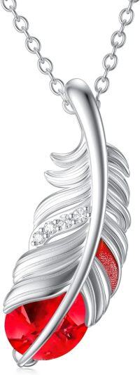 wholesale Sterling Silver Feather Necklace with Leaf Pendant Jewelry Gift for Women-red