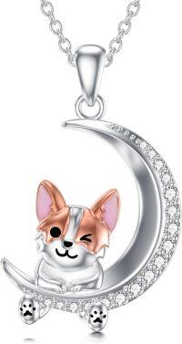 wholesale 925 Sterling Silver Corgi Moon Pendant Necklace, Hypoallergenic, Tarnish-Resistant, 20mm Cute Pet Jewelry for Christmas Gifts-Corgi