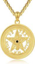 wholesale Gold 925 Sterling Silver Pentagram Necklace with Black Stone and Compass Design - 24K Gold Plated Jewelry for Women & Men-0-0