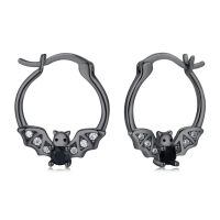 wholesale 925 Sterling Silver Bat Hoop Earrings Wholesale With Cubic Zirconia And Black Crystal-Bat(Black)