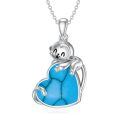 wholesale 925 Sterling Silver Heart-Shaped Turquoise and Amethyst Monkey Pendant Necklace-0-0