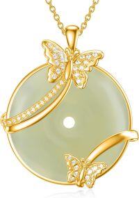 wholesale 14K Gold Plated 925 Sterling Silver Hetian Jade Butterfly Pendant Necklace for Women-Butterfly-Gold