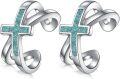 wholesale  925 Sterling Silver & Turquoise Cross Ear Cuff Non-Pierced Cartilage Clip-On Helix Earrings for Women Faith Fashion Jewelry Gift-0-0