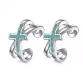 wholesale  925 Sterling Silver & Turquoise Cross Ear Cuff Non-Pierced Cartilage Clip-On Helix Earrings Wholesale for Women Faith Fashion Jewelry Gift-0-0