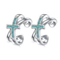 wholesale 925 Sterling Silver Turquoise Cross Hoop Earrings For Women-Silver-Turquoise