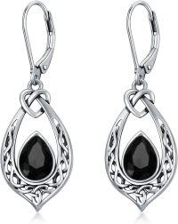 wholesale Sterling Silver 8 6mm Simulated Birthstone Celtic Knot Dangle Earrings-Jet Black