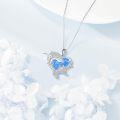 wholesale 925 Sterling Silver Blue Opal Heart-Shaped Dolphin Pendant Necklace-0-3