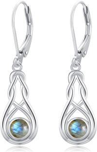 wholesale 925 Sterling Silver & Natural Labradorite Celtic Earrings, High Polish, 4mm Round Stone, Hypoallergenic, Gift for Women, Mom, Friends-Labradorite