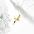 wholesale 14k Gold Cross Pendant Necklace With Red Ladybug Zircon Vine Design For Women-0-4