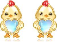 wholesale 925 Sterling Silver Heart-Shaped Chick Moonstone Stud Earrings for Women - Hypoallergenic Gift-Chicken