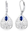 wholesale Sterling Silver 12 Birthstones Filigree Teardrop Leverback Earrings-0-0
