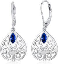 wholesale Sterling Silver 12 Birthstones Filigree Teardrop Leverback Earrings-September