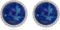 wholesale 925 Sterling Silver Round Black Stone Stud Earrings with Gold Rope Edge - Gift for Her-Lapis Lazuli Stud Earrings