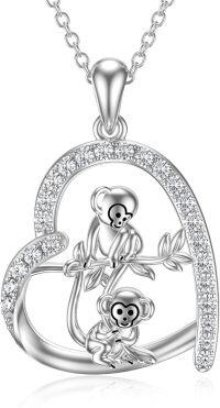 wholesale Sterling Silver Stone Cute Animal Pendant Necklace for Couples Sister Daughter Mother Birthday Gift-03-Monkey
