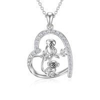 wholesale 925 Sterling Silver Mom Heart Shape Animal Pendant Necklaces for Women Girls Family Love Gift-03-Monkey