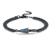 wholesale 925 Sterling Silver Black Chain Bracelet With Blue Inlay Arrowhead Design-Blue Opal