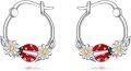 wholesale 925 Sterling Silver Ladybug Flower Hoop Earrings for Women Girls  30mm Diameter-0-0