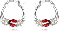 wholesale 925 Sterling Silver Ladybug Flower Hoop Earrings for Women Girls  30mm Diameter-ladybug