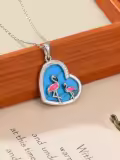 TOUPOP Stainless Steel Turquoise Flamingo Heart Necklace Christmas Gift-0-1