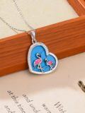 TOUPOP Stainless Steel Turquoise Flamingo Heart Necklace Christmas Gift-0-1